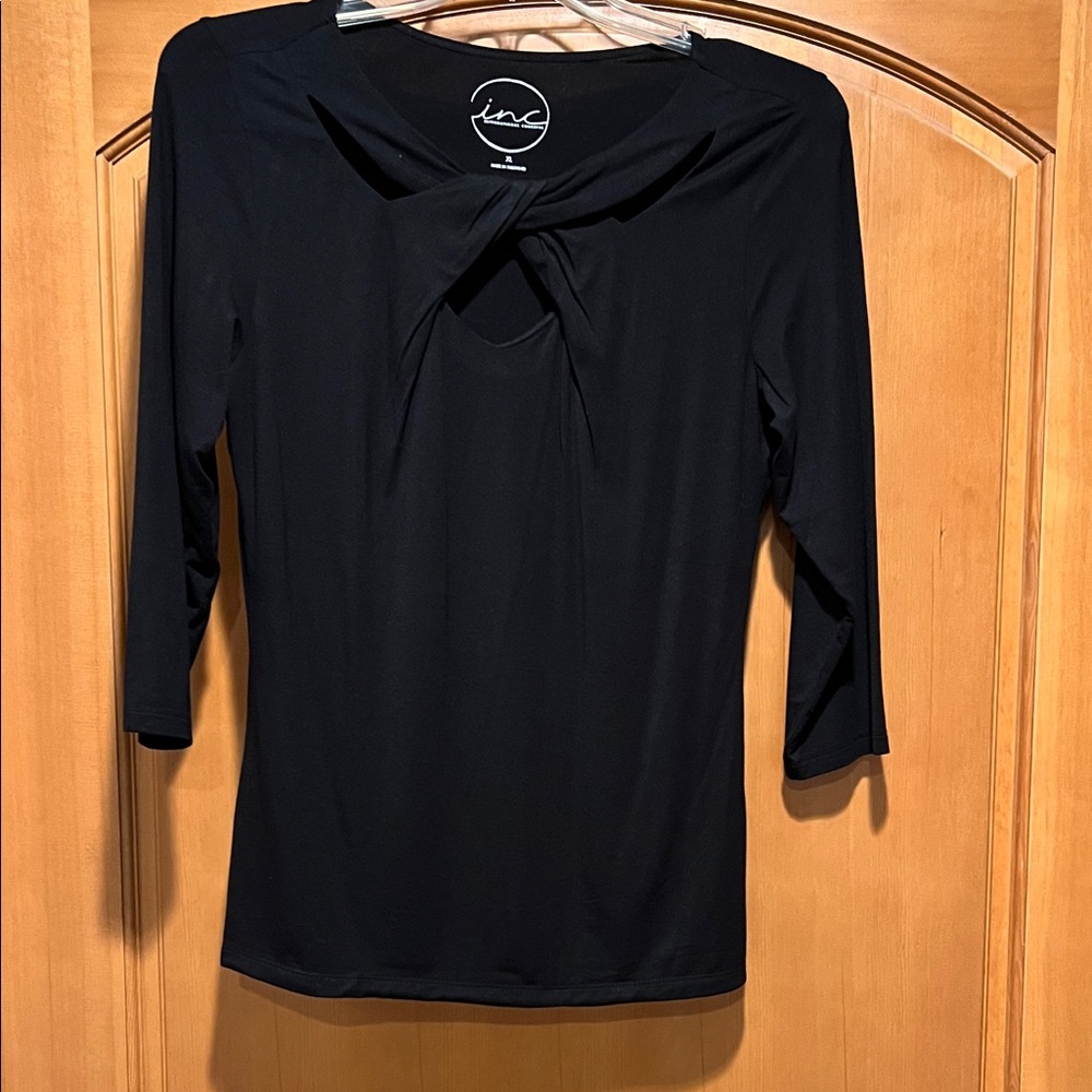 INC International Concepts Black Twist-Front Blouse With Cut Outs